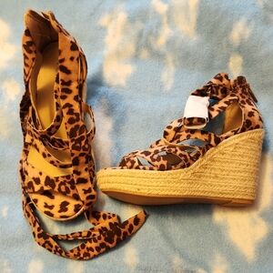 Leopard Print Wedge Sandals